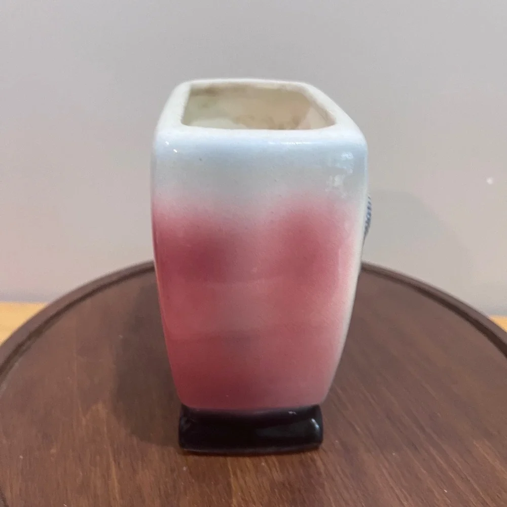 Vtg Royal Copley Art Deco Ceramic Planter Vase Chinoiserie Koi  Blue Pink 5